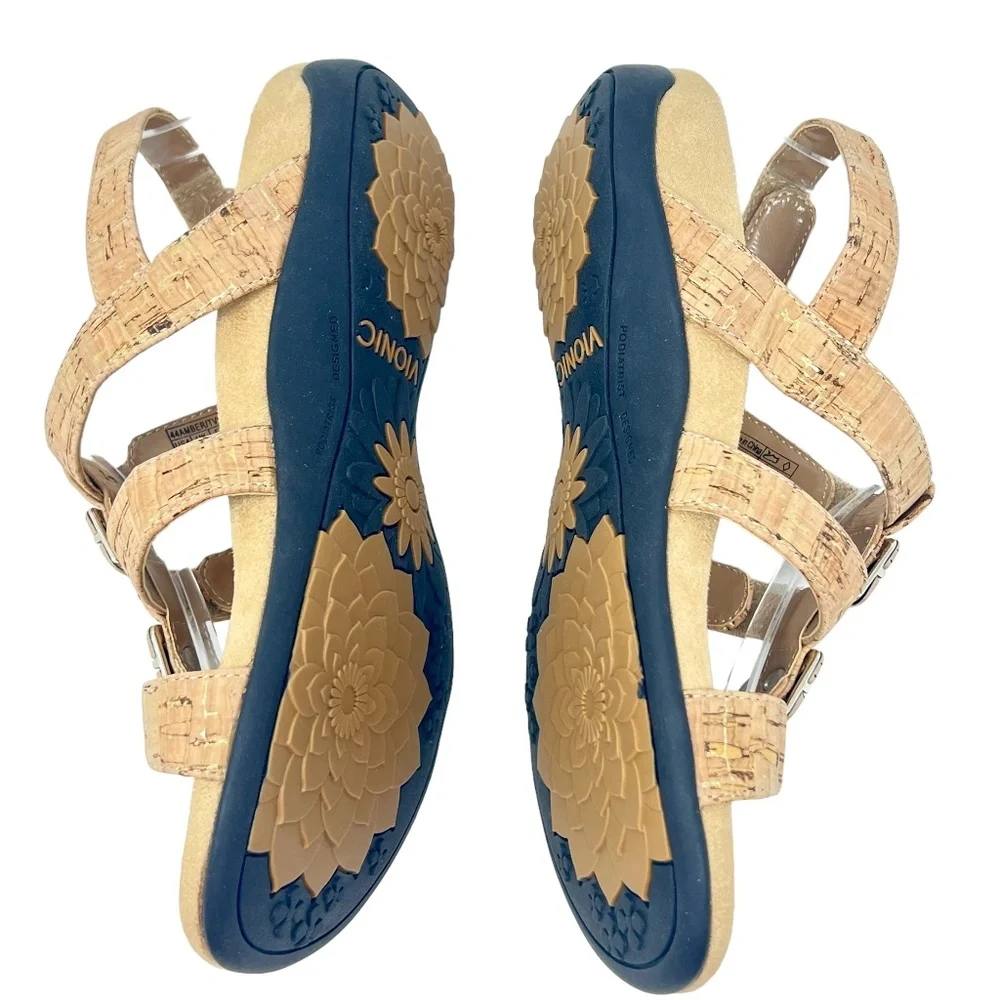 Vionic women's Amber gold cork adjustable strap sandals size 6